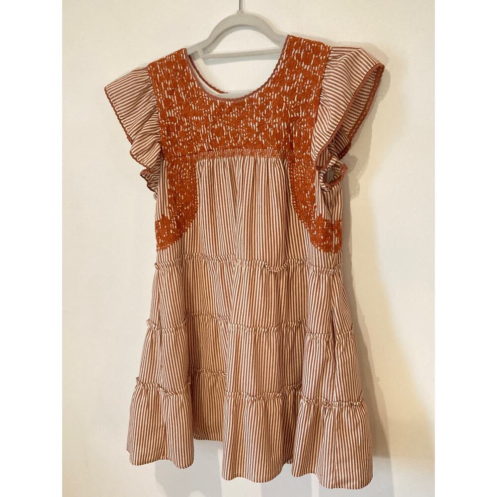 J Marie Mexican Embroidery Striped Mini Dress Mi Golondria UT Texas Orange Sz XS - Picture 5 of 9